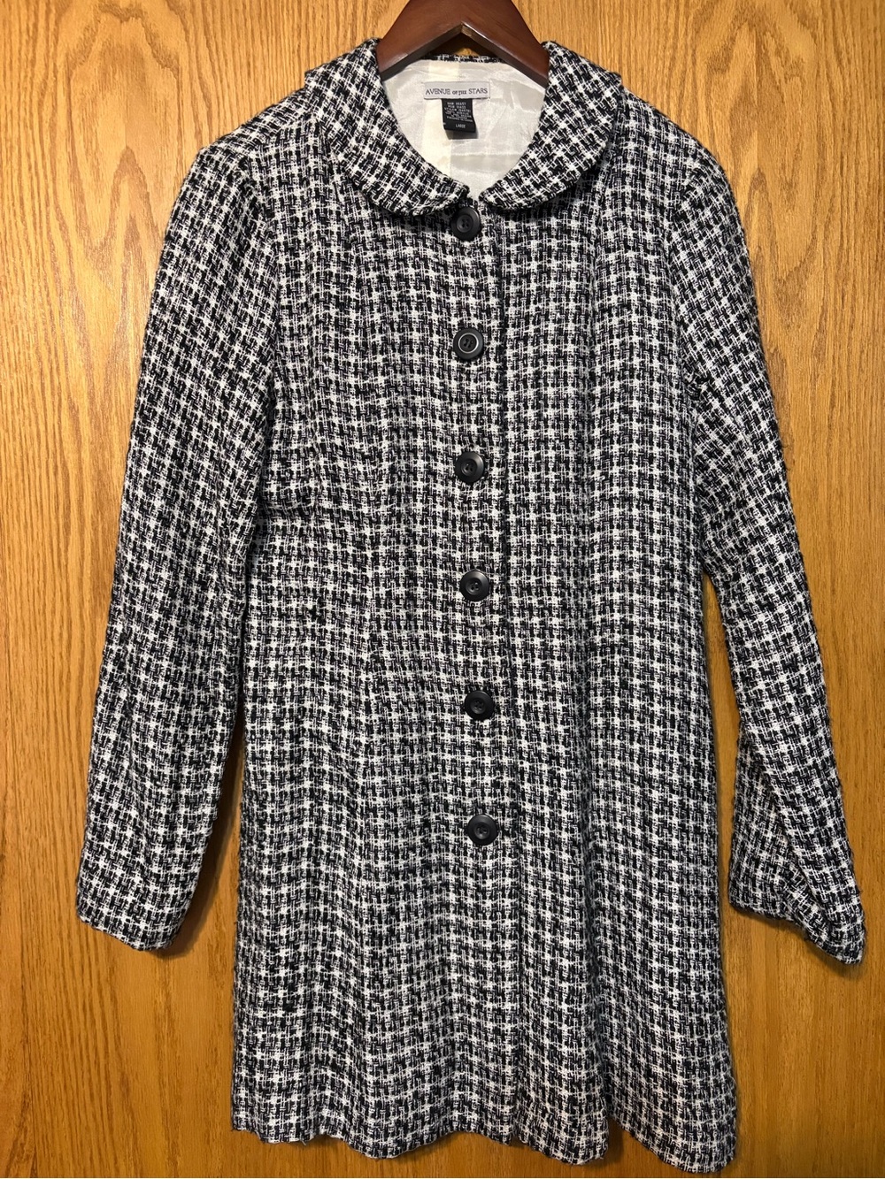 Vintage Avenue of the Stars Black & White Tweed Mod Coat - Size Large